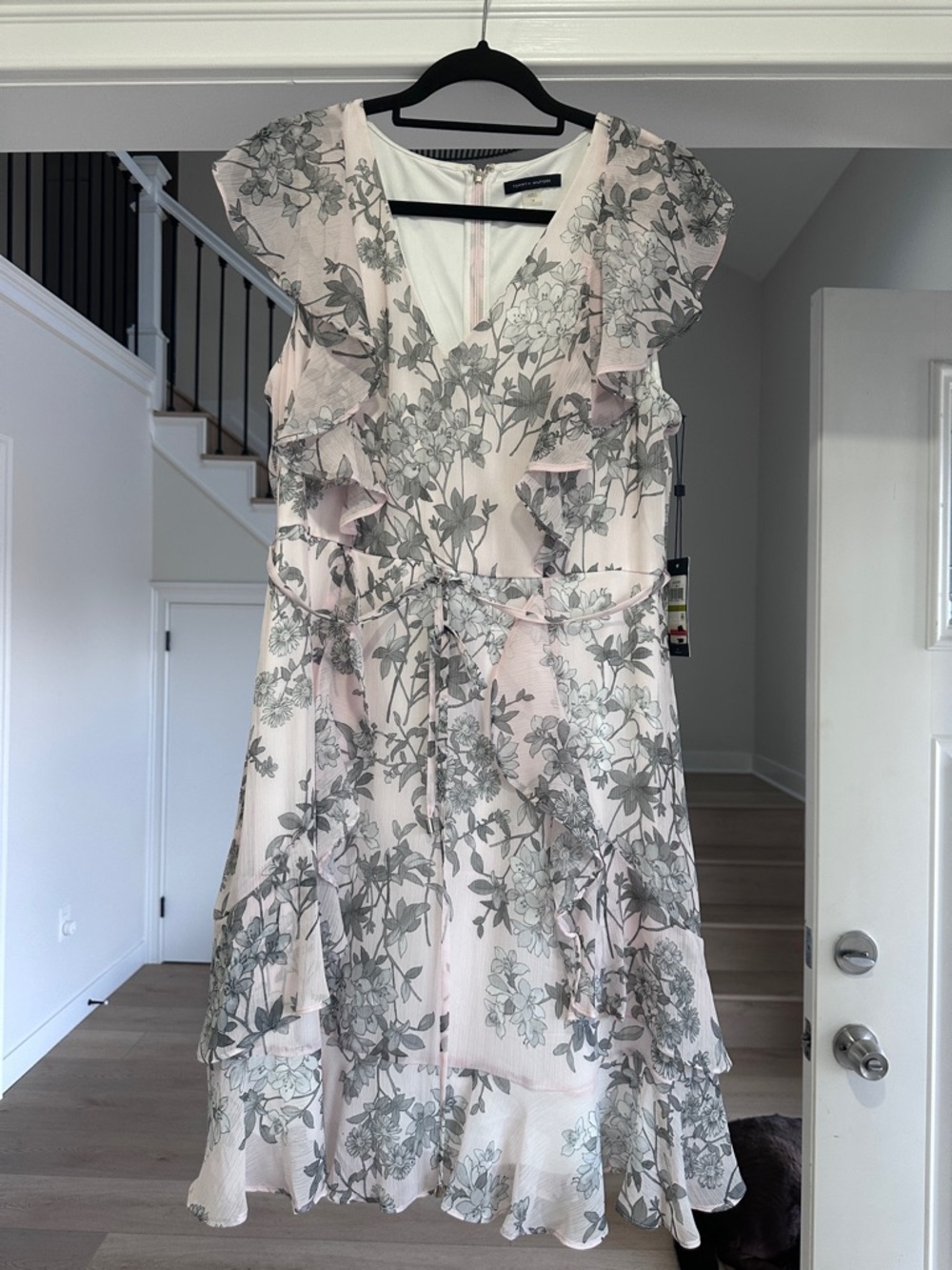 Tommy Hilfiger Pale Pink Floral Ruffle Midi Dress